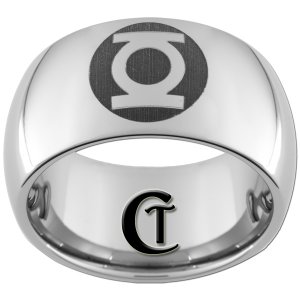 12mm Dome Tungsten Carbide Green Lantern Laser Design Ring Sizes 5-15