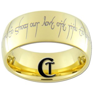 9mm Gold Dome Tungsten Carbide LOTR Love Poem Design Ring Sizes 5-15