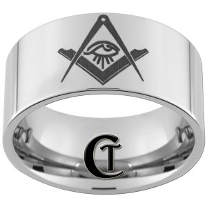 12mm Pipe Tungsten Carbide Masonic Square and Compass with All Seeing Eye Ring Sizes 5-15