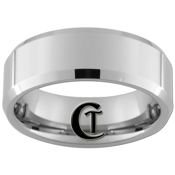8mm Beveled Tungsten Carbide Band Ring Sizes 4-17