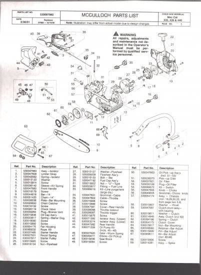 Chain Saw Parts List McCulloch MacCat 335,435,440