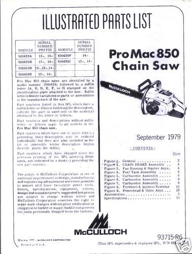 Pro Mac Mcculloch Chain Saw Parts List