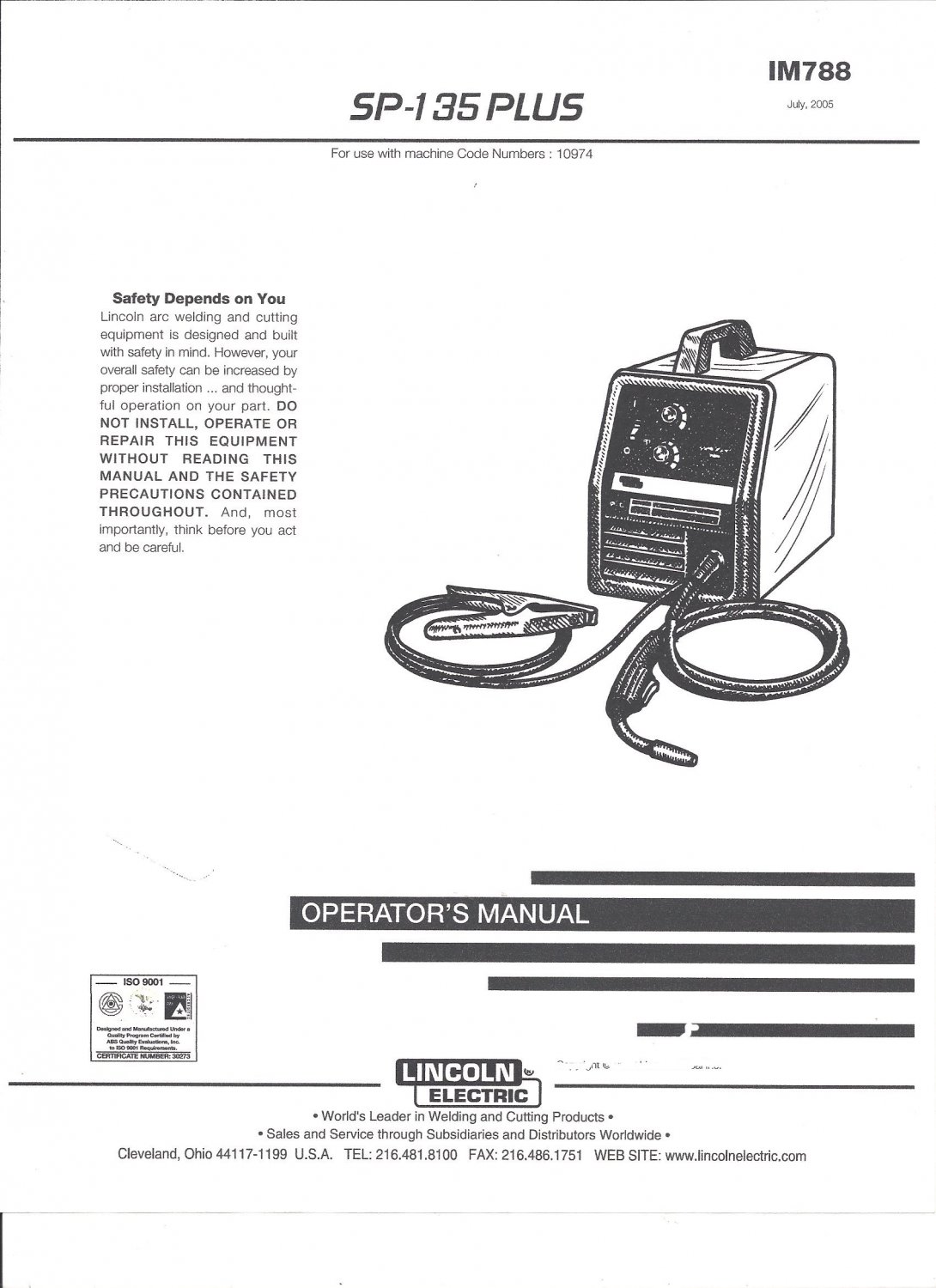 Lincoln Electric SP-135 PLUS Welder Operator Manual ( Copy)