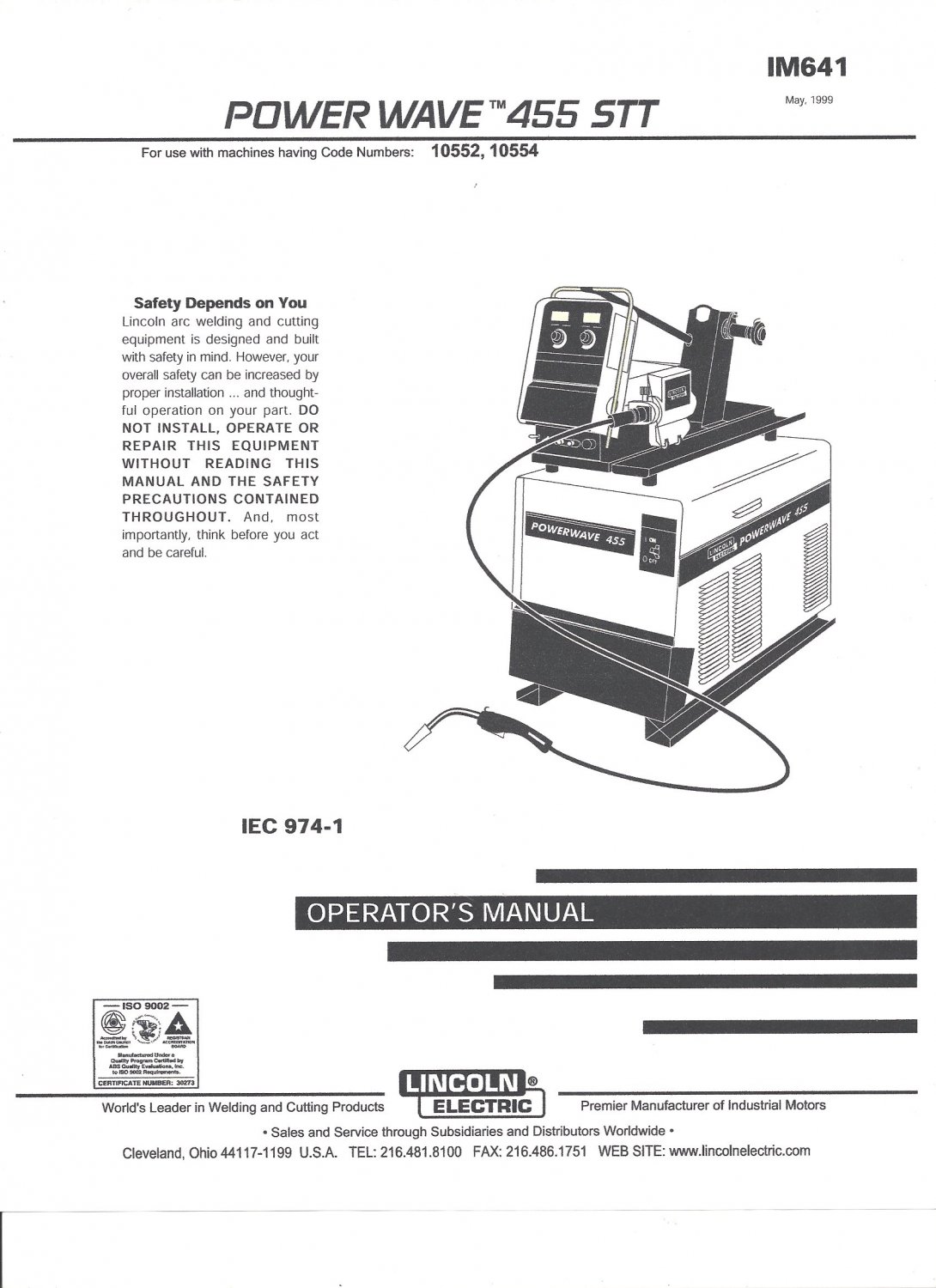 Lincoln Electric POWER WAVE 455 STT Welder Operator's Manual ( Copy)