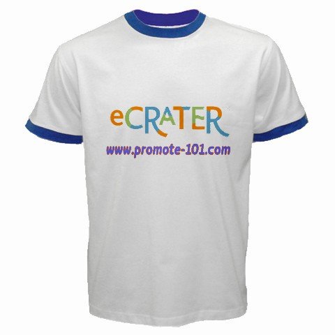 Custom Ringer T-Shirt White Blue MEDIUM Customize Promotional Item Personalize It