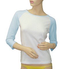 Custom Jr. Raglan Baseball Jersey Baby Blue White T-Shirt SMALL Promotional Personalize It Logo Item