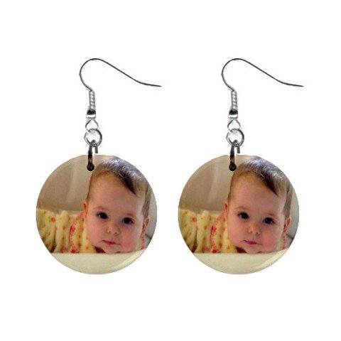 Custom 1" Button Earrings Pierced Customize Personalize Logo Sports Team