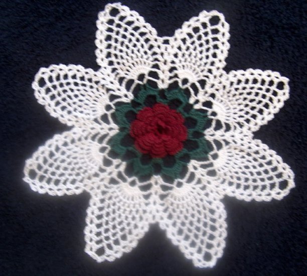 Hand Crocheted Rose Doily
