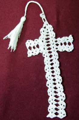 Handmade crocheted religious cross bookmark #4
