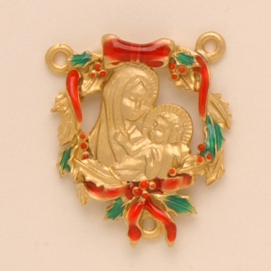 Handmade Gold Plated Pewter with Green Natural fossil stones Christmas Rosary