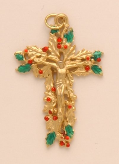 Handmade Gold Plated Pewter Red Druk glass bead Christmas Rosary