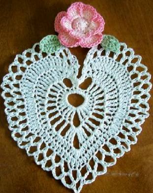 Hand crocheted Rose Heart Coaster set of 4