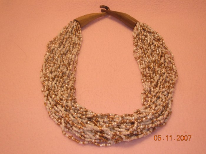 White and Gold beads necklace FREE SHIPPING