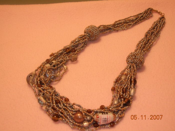 Long silver and gold beads necklace FREE SHIPPING