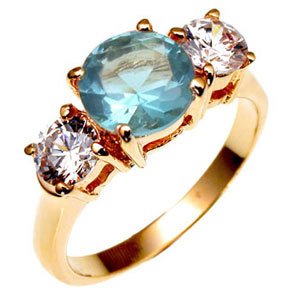 Bargain Jewelry: Blue Topaz Triple Anniversary CZ Ring NEW Size 6