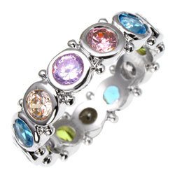 Bargain Jewelry: Carnival Mulitcolored NEW CZ/Silver Ring...Size 9