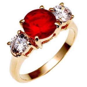 Bargain Jewelry: Ruby Red Triple Anniversary Ring, Size 7