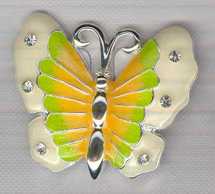 Bargain Jewelry: Yellow Green and White Enamel and Silvertoned Butterfly Pin
