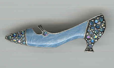 Bargain Jewelry: Blue Shoe Enamel and Crystal Pin Brooch FREE SHIPPING