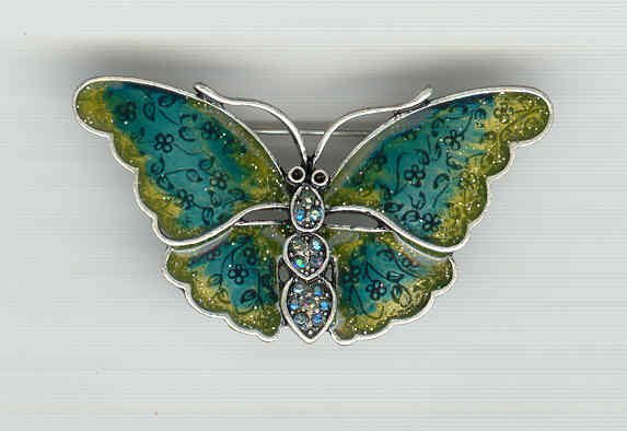 Bargain Jewelry: Multicolored Butterfly Pewter toned Pin Brooch FREE SHIPPING
