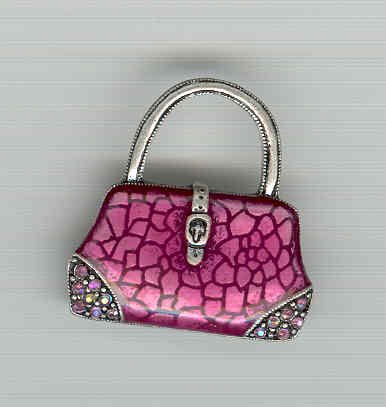 Bargain Jewelry: Pink Handbag Enamel and Crystal Pin Brooch FREE SHIPPING