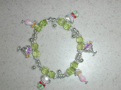 Free Shipping: Green Beaded Cocktail Charm Bracelet