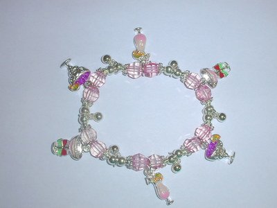 Free Shipping: Pink Beaded Cocktail Charm Bracelet
