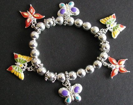 FREE SHIPPING! Colorful Butterfly Beaded Charm Bracelet