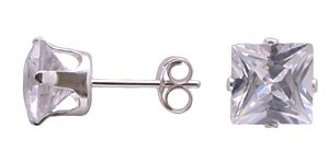 FREE SHIPPING!! Elegant Clear Princess Cut Stud Earrings .925