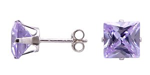 Light Amethyst Purple Square Stud Earrings Ster Sil 6MM