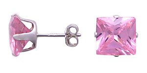 Light Pink Square Stud Earrings Ster Sil 6MM
