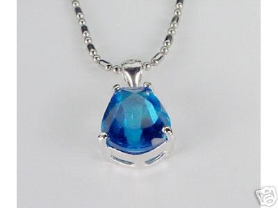 14K W GOLD CRYSTAL PENDANT - 5ct Blue Sapphire Pear