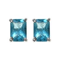 MARCH BIRTHSTONE Emerald Cut Aquamarine Stud Earrings