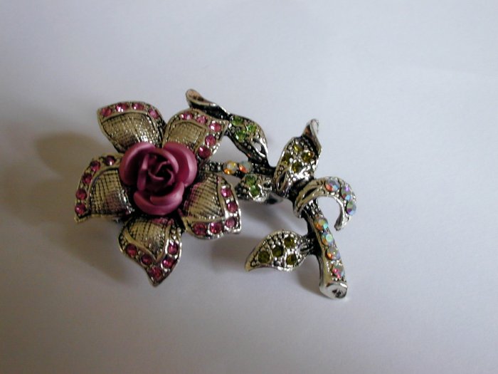 Pink Crystal Rose Flower Pin