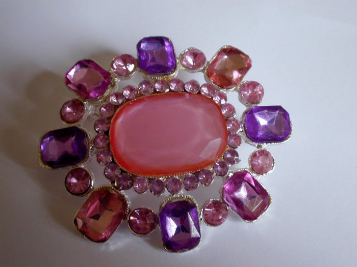 Fun Pink and Purple Crystal Pin Broach