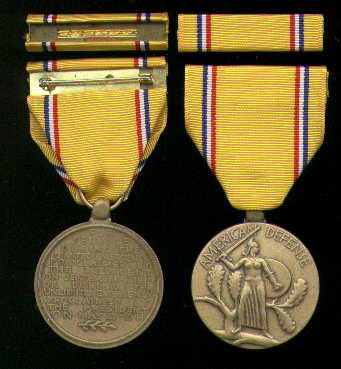 3. AMERICAN DEFENSE MEDAL WITH RIBBON BAR