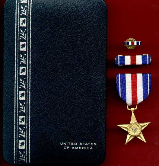 Silver Star medal in case with ribbon bar and lapel pin
