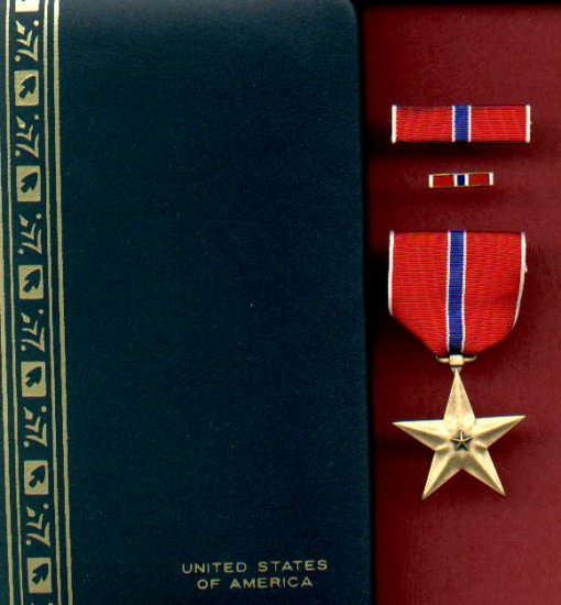 US Bronze Star medal in case with ribbon bar and lapel pin