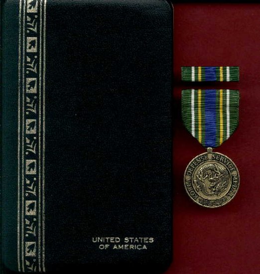 US Korea Defense Service Award medal in case with ribbon bar and lapel pin