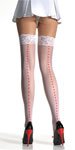 Sheer lace top thigh hi with printed hearts back seam