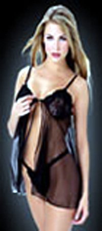 Sexy open front sheer babydoll with stretch lace bodice