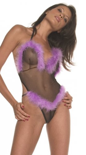 sexy sheer body cover with maribou trim