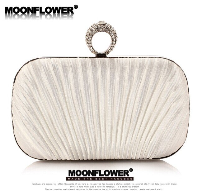 Designer White Satin Ruffles Rhinestones Bling Evening Bags For Women Online