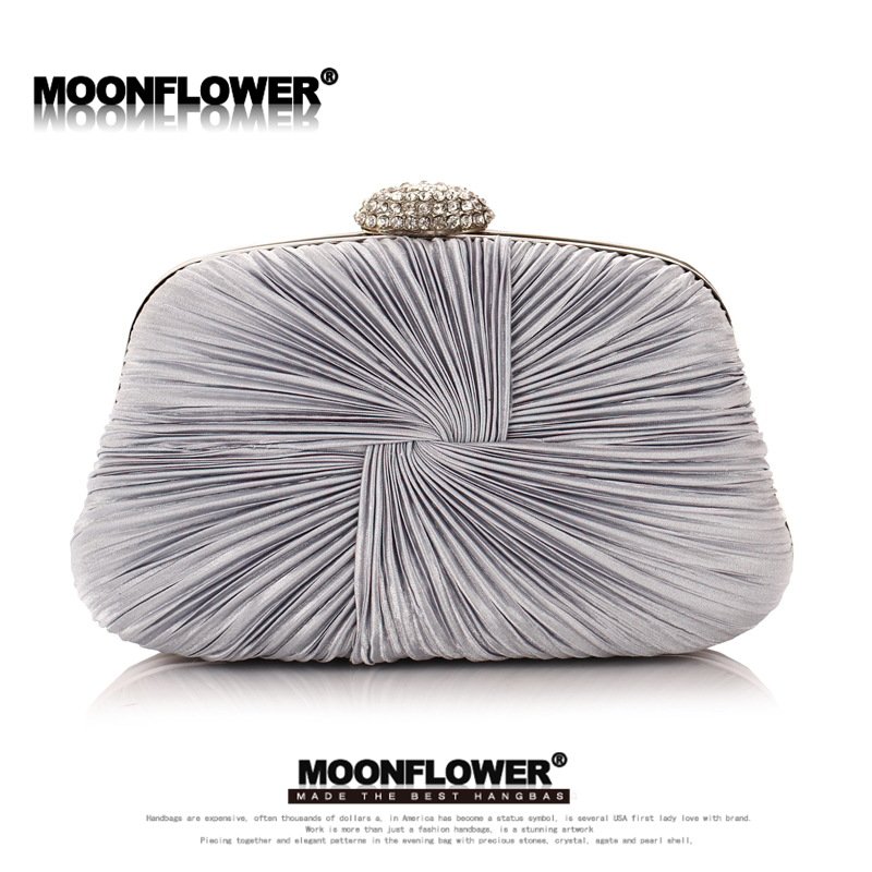 Designer Satin Ruffles Crystal Bling Wedding Stuff Evening Bags For Bridesmaids