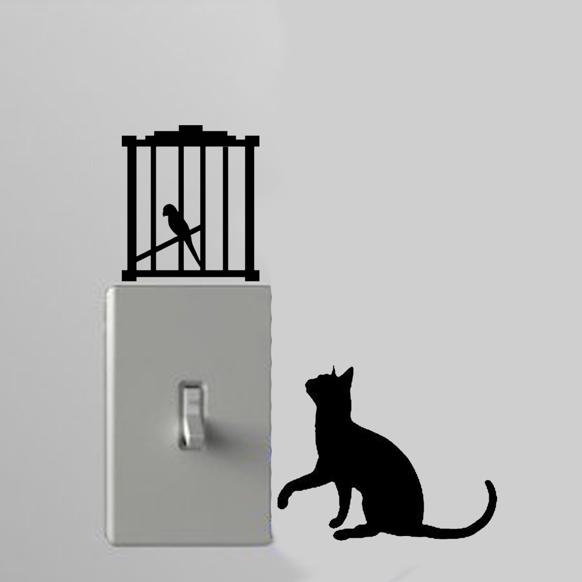 Cat / Birdcage Light Switch Wall Art Vinyl Decal
