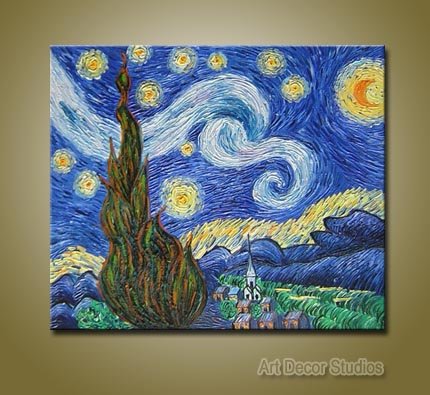 Starry Night by Van Gogh --100% Hand-painted Huge size: 36"x24"