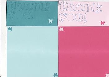 Set of 4 Pink & Blue Thank You Cards