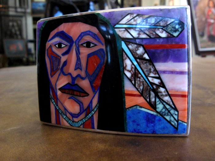 Navajo Inlay Beltbuckle - Bryan Yellowhorse