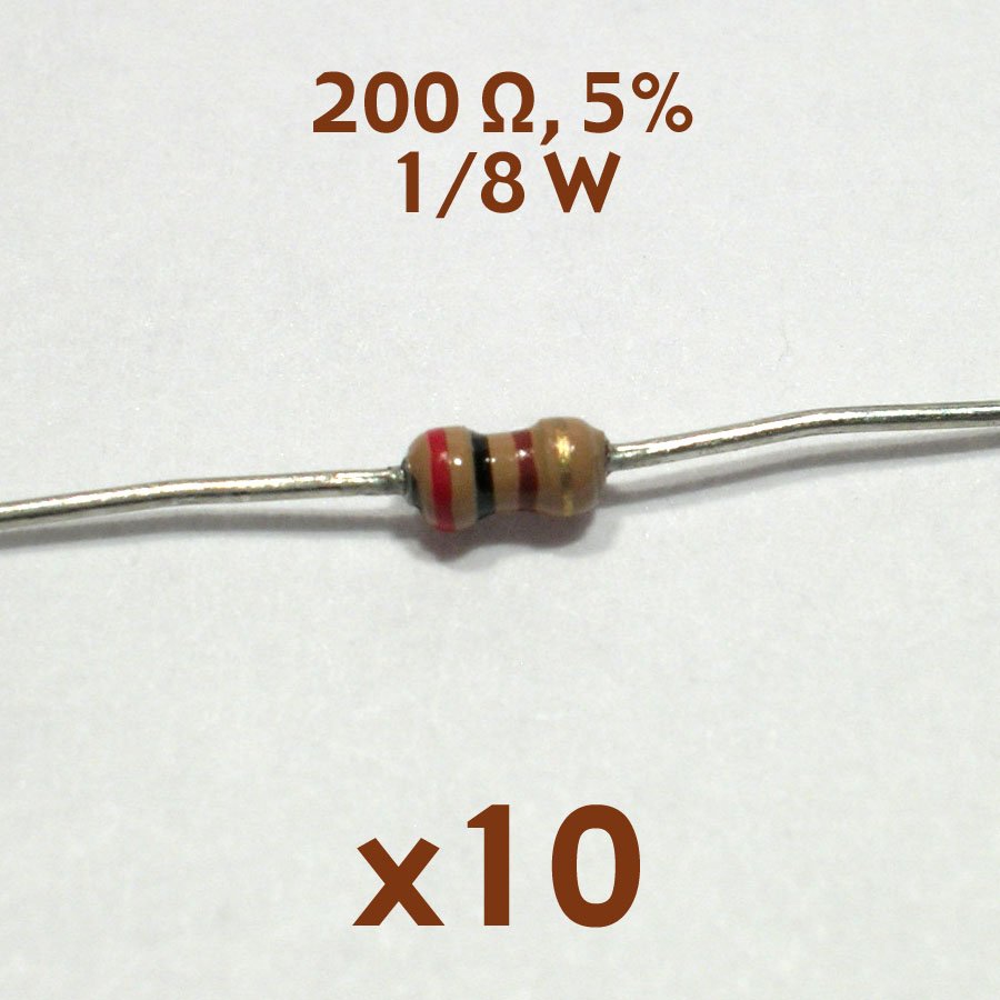 200 ohm 5% 1/8 watt axial resistor (10 pcs, NoS)