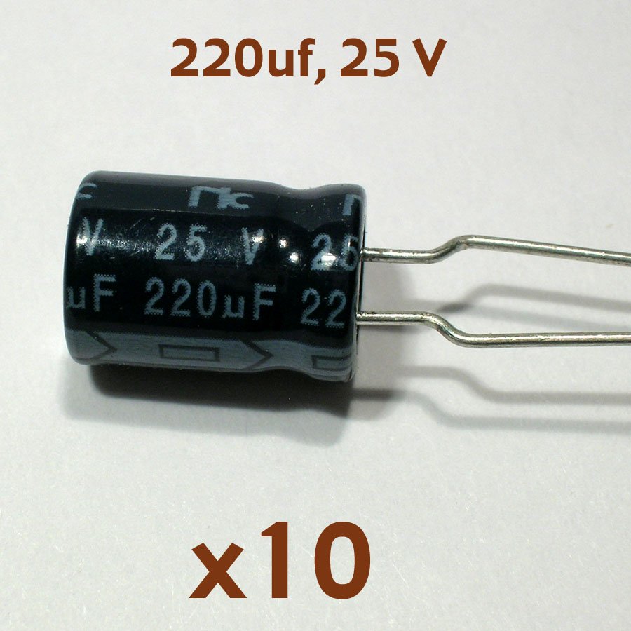 220 uF 25V capacitor (10 pcs, NoS)